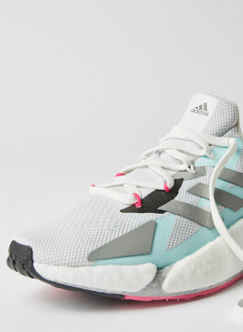 X9000L4 Lace closure Running Shoes Crystal White/Silver Metallic/Core  Black