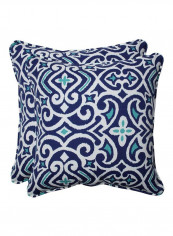 2-Piece Damask Printed Decorative Pillow Blue/White 18.5x18.5x5inch
