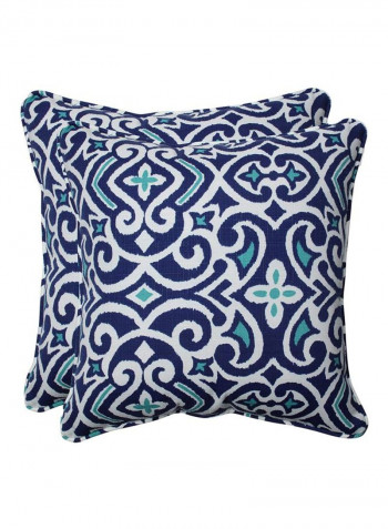 2-Piece Damask Printed Decorative Pillow Blue/White 18.5x18.5x5inch