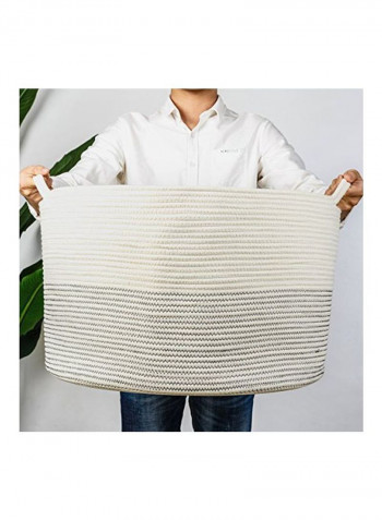 Portable Cotton Rope Laundry Basket White/Black 21.7x13.8x21.7inch