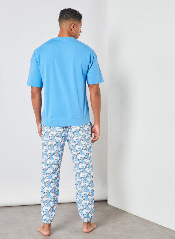Logo Print Pyjama Set Blue/White