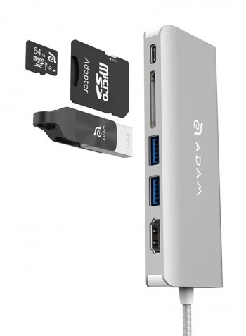 USB 3.1 USB Type C 6-Port Hub With 4K And Ethernet Silver