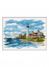 14-Piece Seaside Beauty Cross Stitch Kit Green/Blue/White