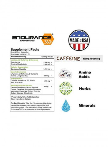 Complete Endurance Plus Caffeine Dietary Supplement - 120 Capsules