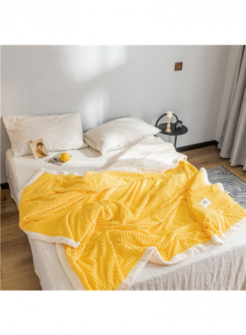 Warm Lattice Thickened Flannel Blanket Cotton Yellow 180x200centimeter