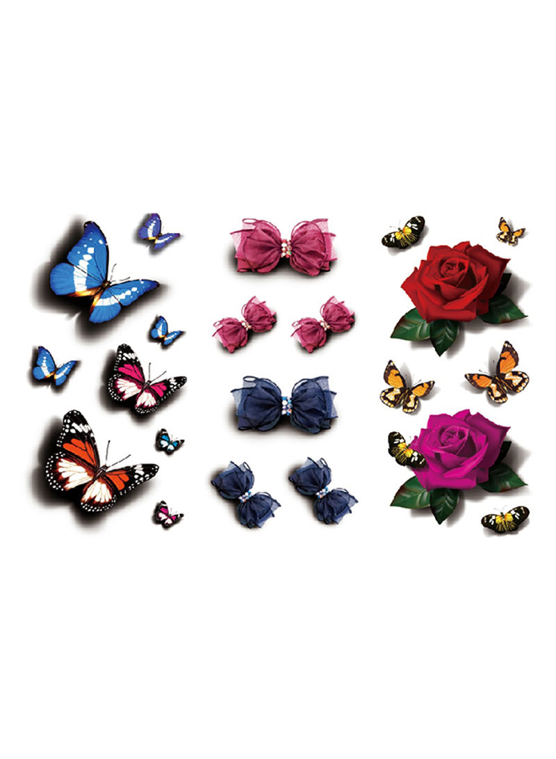 3-Piece Butterfly Floral Design Waterproof Temporary Tattoo Sticker Set