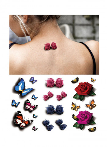 3-Piece Butterfly Floral Design Waterproof Temporary Tattoo Sticker Set