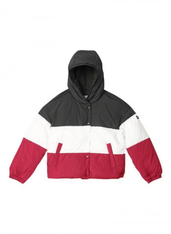 Long Sleeve Block Padded Hoodie White/Black/Red