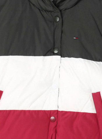Long Sleeve Block Padded Hoodie White/Black/Red