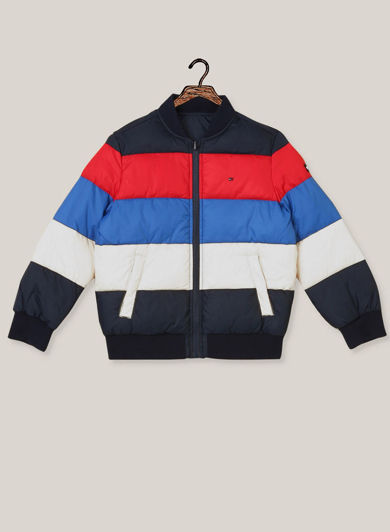 Long Sleeve Multi Reversible Color-Block Puffer Blue/Red/White