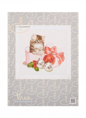 Christmas Kitten on Aida Counted Cross Stitch Kit Brown/Red/White