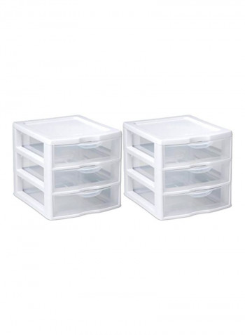 Pack Of 2 Mini 3-Compartment Drawer Set White 5.1x8.8x21inch
