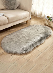 Oval Shape Plush Door Mat Grey 100x180centimeter