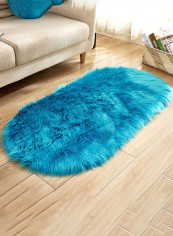 Oval Shape Plush Floor Area Rug Blue 100x180centimeter