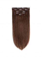 5-Piece Straight Clip In Human Hair Extension Medium Brown #4 20inch
