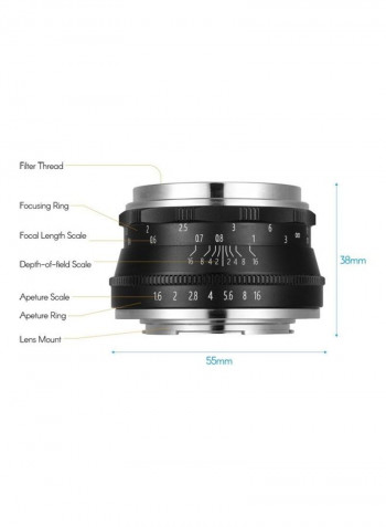 Manual Focus Wide Angle Fisheye Lens Black