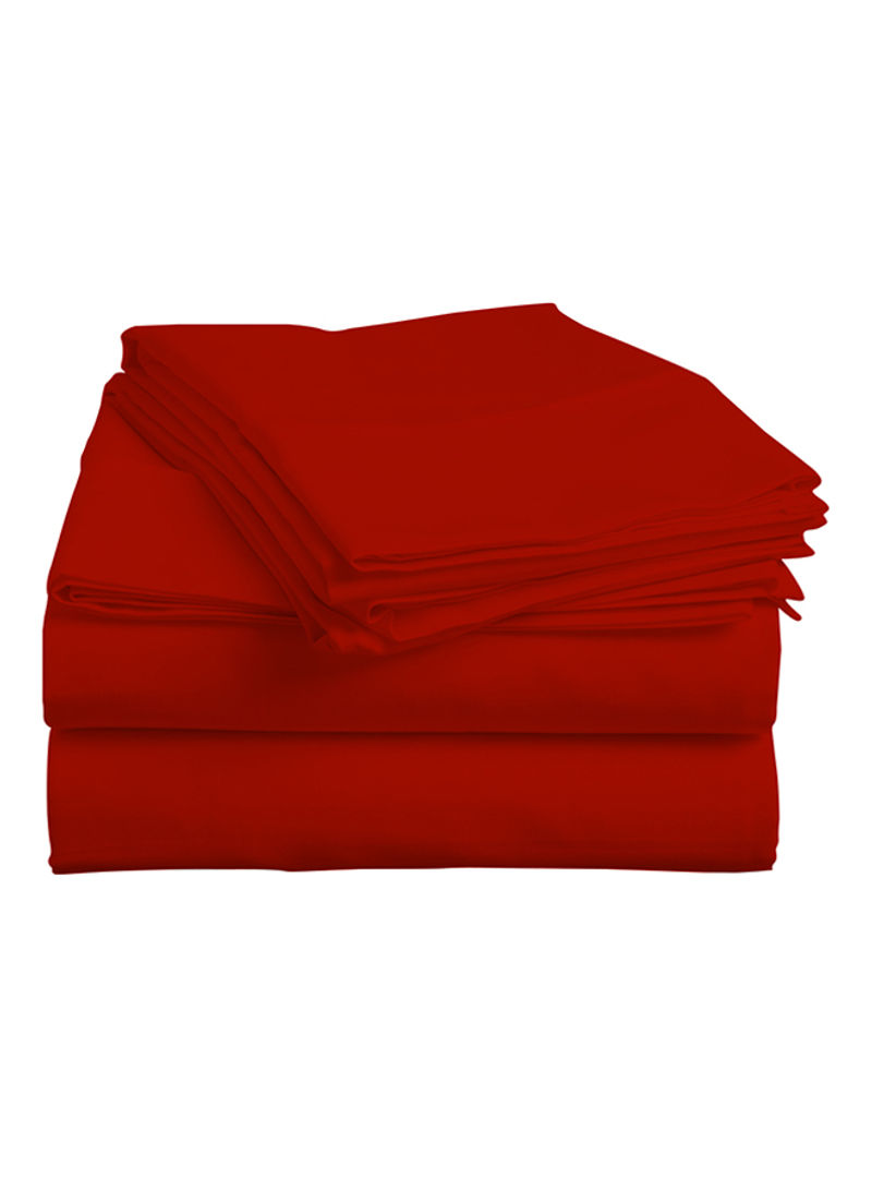 4-Piece Egyptian Cotton Sheet And Pillowcase Set Cotton Blood Red Double