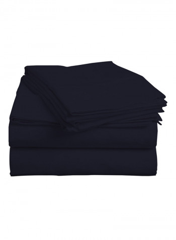 4-Piece Egyptian Cotton Sheet And Pillowcase Set Cotton Navy Blue Single