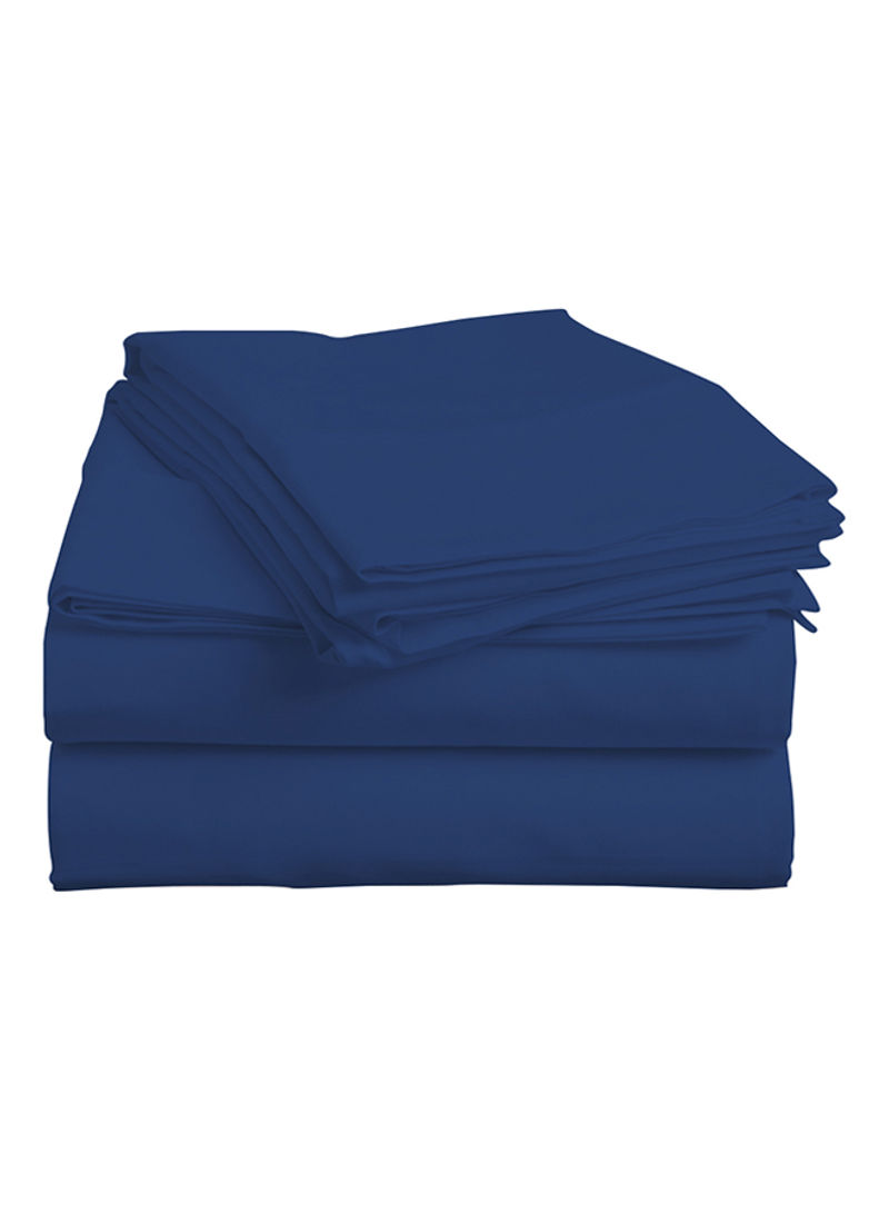 4-Piece Egyptian Cotton Sheet And Pillowcase Set Cotton Royal Blue Super King