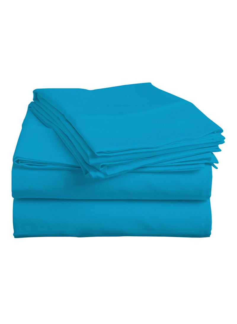 4-Piece Egyptian Cotton Sheet And Pillowcase Set Cotton Turquoise Super King