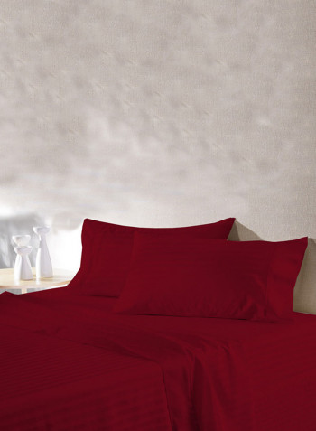 4-Piece Stripe Collection Bedding Set Cotton Burgundy Double