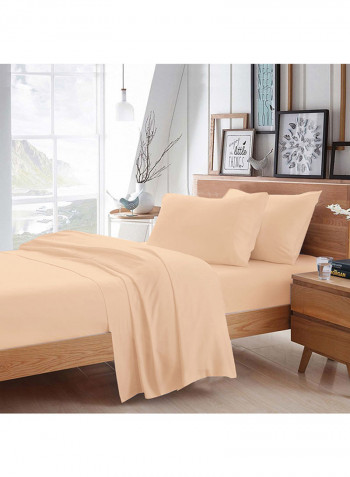 4-Piece Egyptian Cotton Sheet And Pillowcase Set Cotton Peach Solid Double