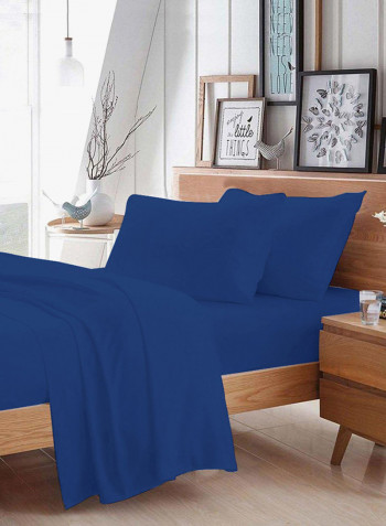 4-Piece Egyptian Cotton Sheet And Pillowcase Set Cotton Royal Blue King
