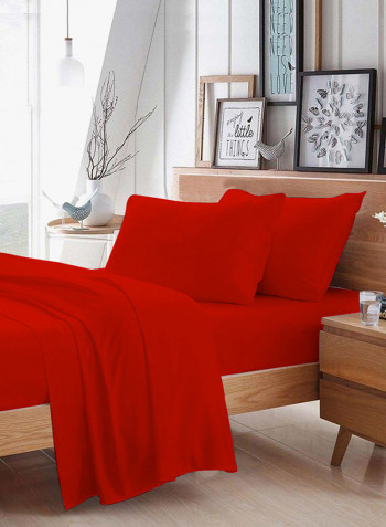 4-Piece Egyptian Cotton Sheet And Pillowcase Set Cotton Blood Red Super King
