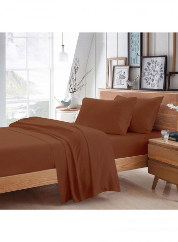 4-Piece Egyptian Cotton Sheet And Pillowcase Set Cotton Brick Red Solid King