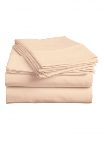 4-Piece Egyptian Cotton Sheet And Pillowcase Set Cotton Peach Solid King