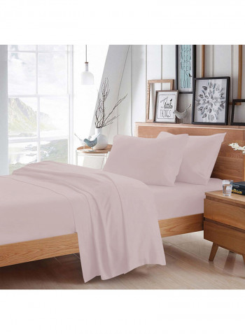 4-Piece Egyptian Cotton Sheet And Pillowcase Set Cotton Pink King