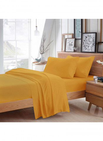 4-Piece Egyptian Cotton Sheet And Pillowcase Set Cotton Yellow King