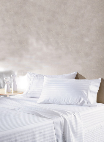 4-Piece Stripe Collection Bedding Set Cotton White Single