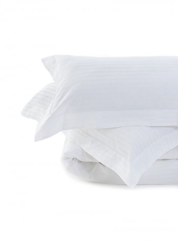 4-Piece Stripe Collection Bedding Set Cotton White Super King