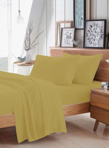 4-Piece Egyptian Cotton Sheet And Pillowcase Set Cotton Green Single