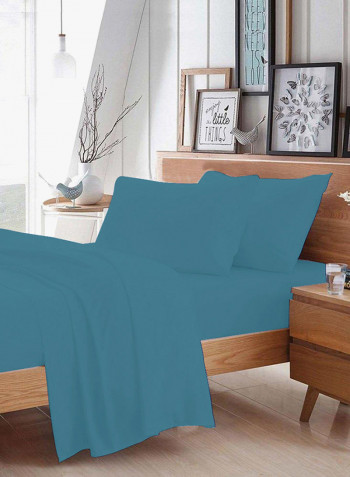 4-Piece Egyptian Cotton Sheet And Pillowcase Set Cotton Medium Blue Double