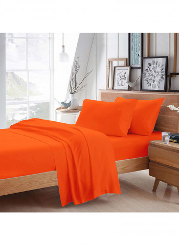 4-Piece Egyptian Cotton Sheet And Pillowcase Set Cotton Orange Single