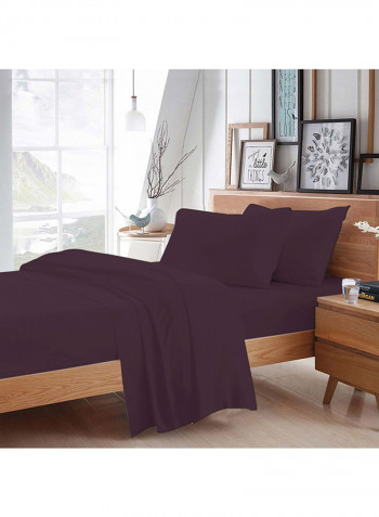 4-Piece Egyptian Cotton Sheet And Pillowcase Set Cotton Purple Super King