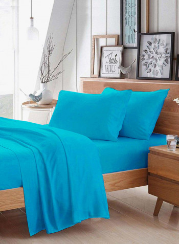 4-Piece Egyptian Cotton Sheet And Pillowcase Set Cotton Turquoise Single
