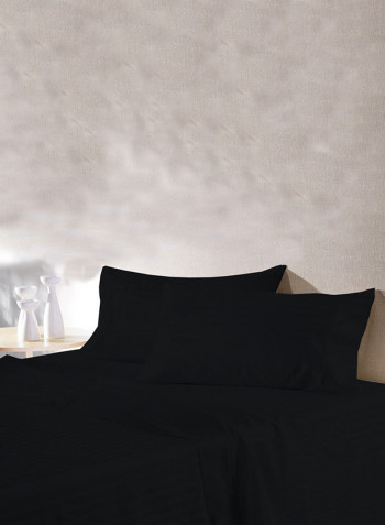 4-Piece Stripe Collection Bedding Set Cotton Black Single
