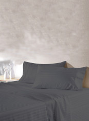 4-Piece Stripe Collection Bedding Set Cotton Dark Grey Super King