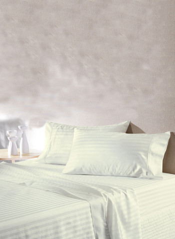 4-Piece Stripe Collection Bedding Set Cotton Ivory King