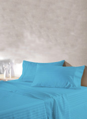 4-Piece Stripe Collection Bedding Set Cotton Light Blue King