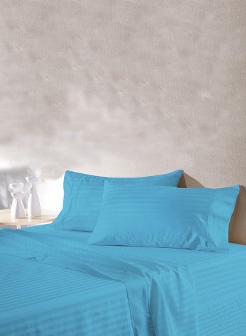 4-Piece Stripe Collection Bedding Set Cotton Light Blue King