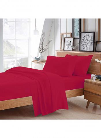4-Piece Egyptian Cotton Sheet And Pillowcase Set Cotton Hot Pink King