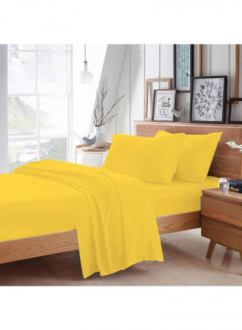 4-Piece Egyptian Cotton Sheet And Pillowcase Set Cotton Yellow Single
