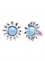 Natural Larimar Sunflower Shape 925 Sterling Silver Earrings