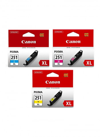 مجموعة خراطيش الحبر CLI-251XL مكونة من 3 قطع سماوي / أرجواني / أصفر