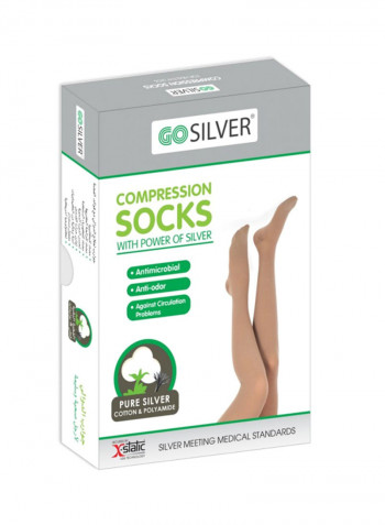 Over Knee High Compression Socks, Class 1 (18-21 mmHg) Closed Toe With Silicon Flesh