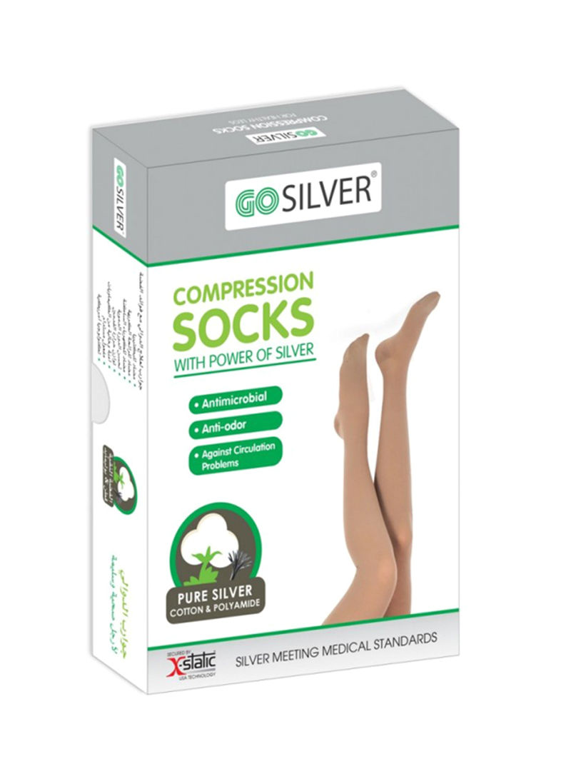 Over Knee High Compression Socks, Class 1 (18-21 mmHg) Closed Toe With Silicon Flesh